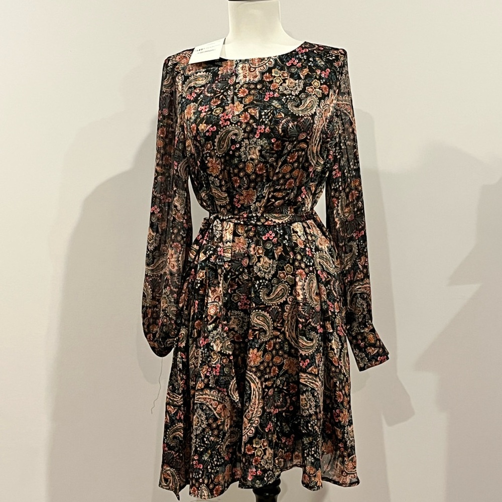 Black tie waist Long Sleeve Dress for Wedding Guest